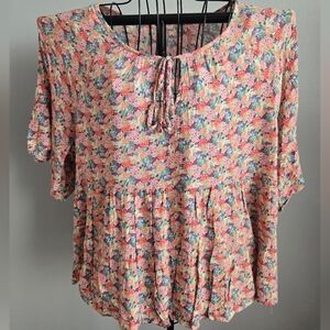 Chic Soul Pink Floral Spring Easter Blouse Lightweight Cottagecore Boho Chic